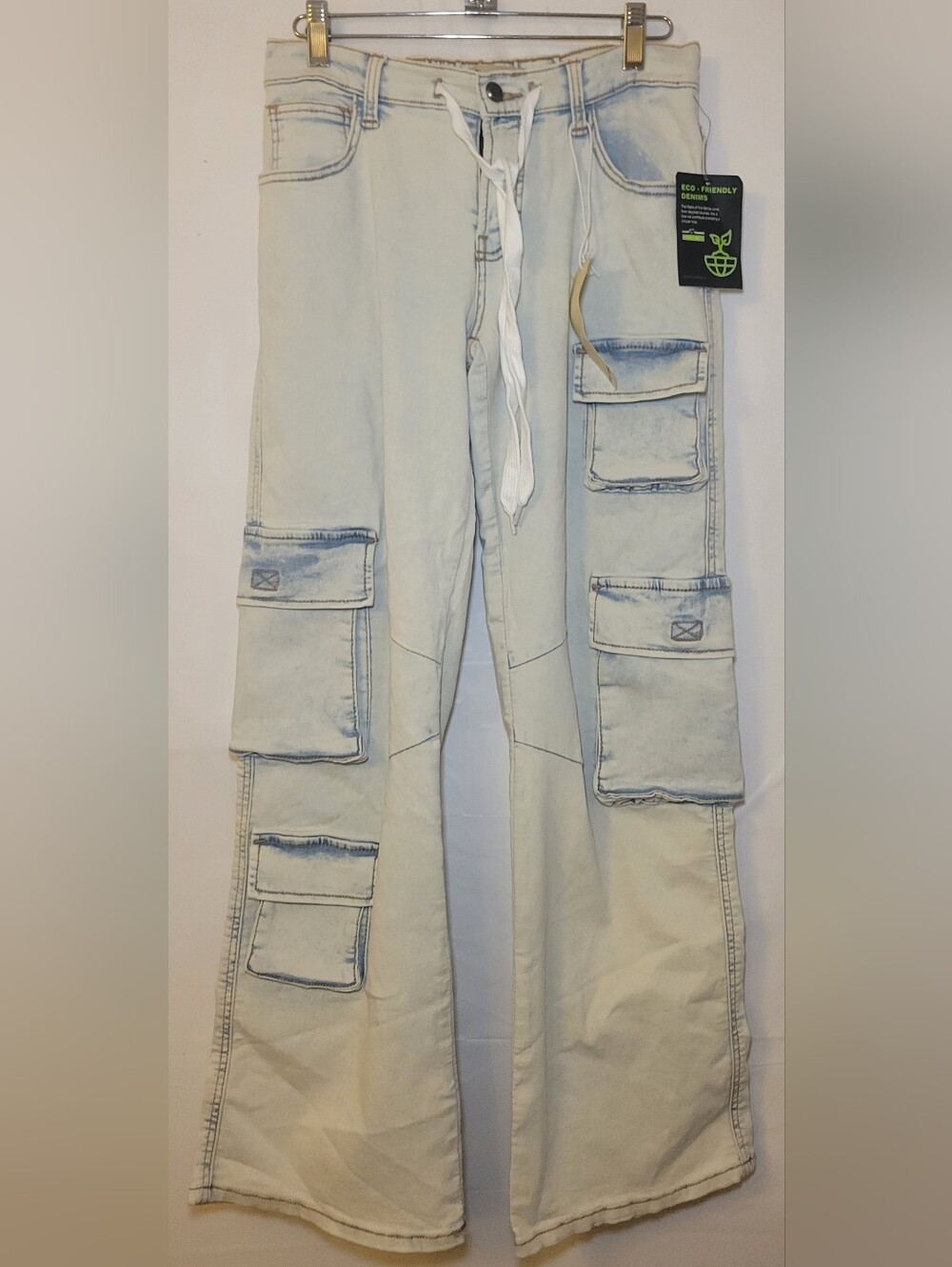 Light Blue Bootcut Cargo Jeans with Utility Pockets